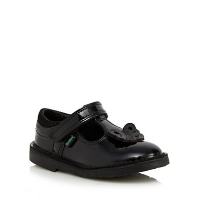Girls' black butterfly applique T-bar shoes
